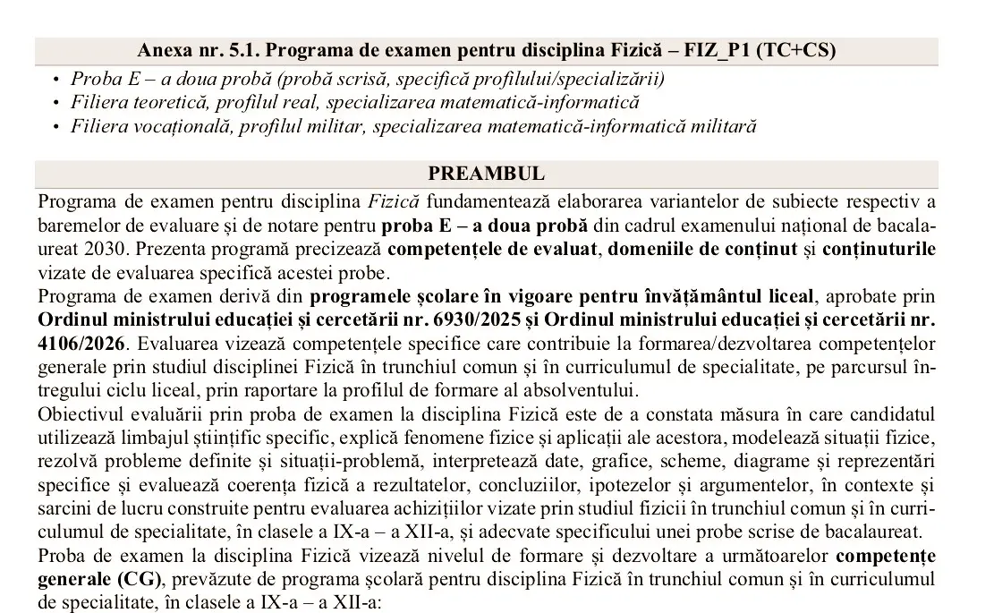 Fizică la bacalaureat 2030: un singur program pentru toți elevii, indiferent de profil
